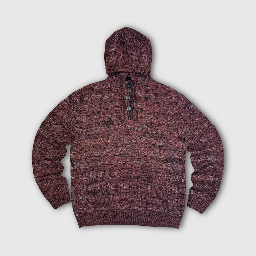 Urban Pipeline Henley Knit Pullover Hoodie Sweater - Men's - XL - Burgundy